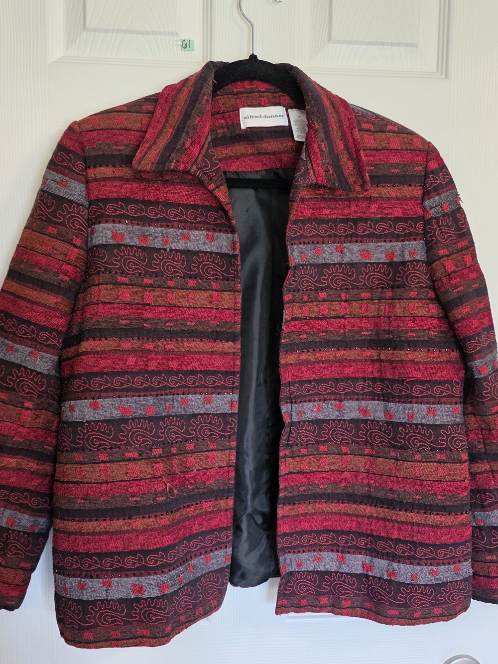 Alfred Dunner Red and Gray Patterned Jean Jacket
